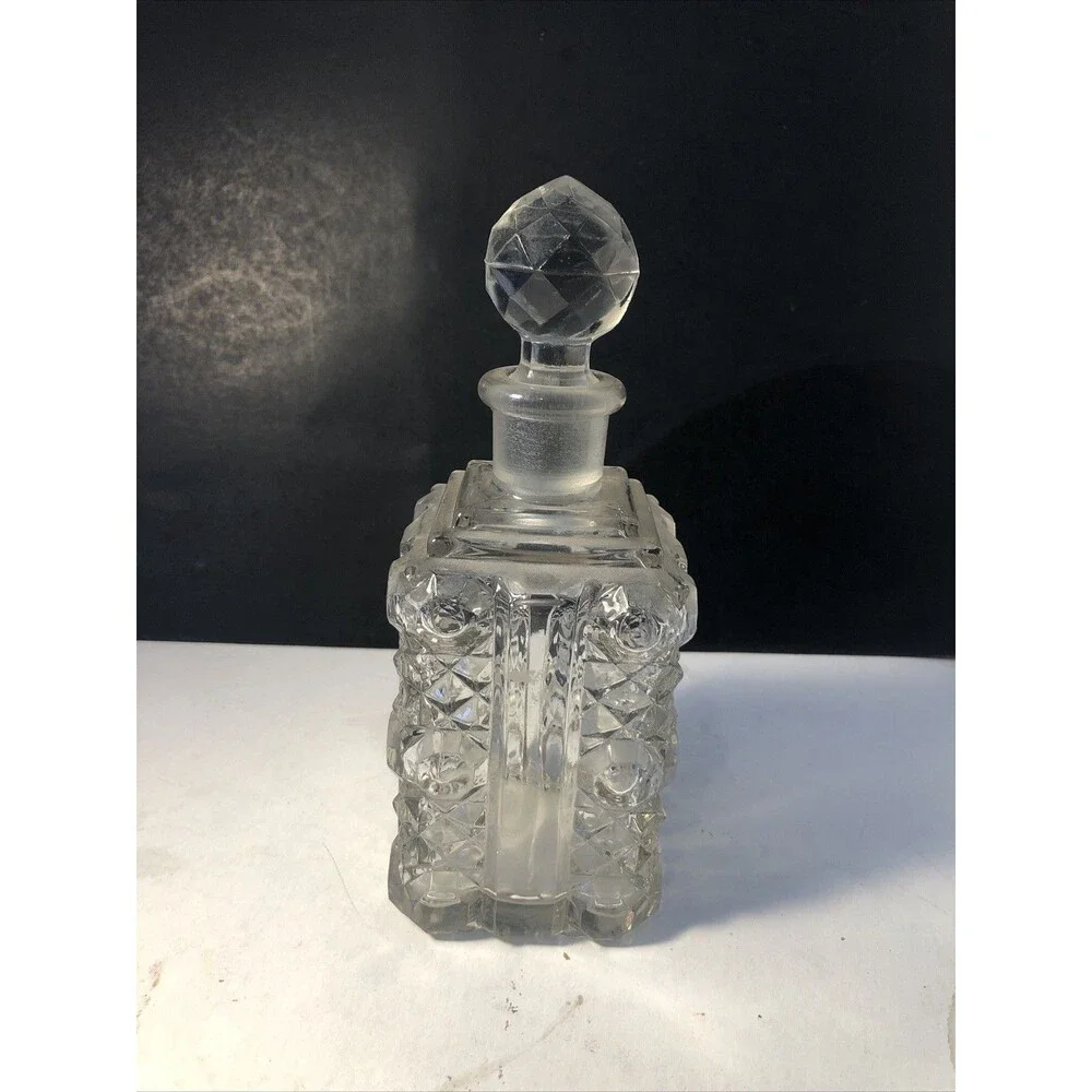 Vintage Diamond Cut Decanter Cologne Bottle Diamond Pattern Square